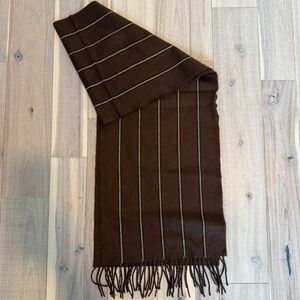 Brown and tan striped scarf with fringe made in Korea, #striped #scarf
